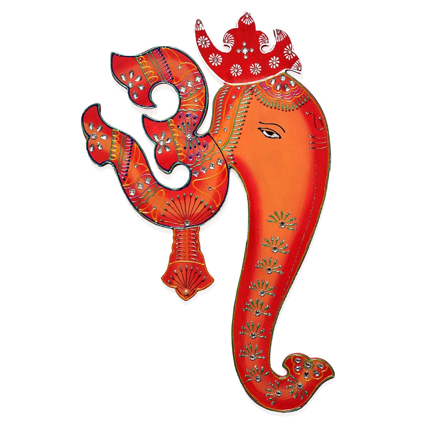 Om Ganesh Wall Hanging Painting Orange & Red Base Colours
