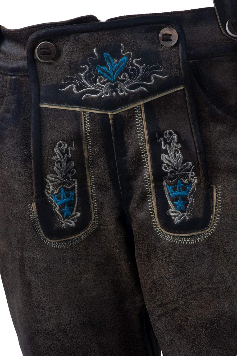 Oktoberfest Bavarian Herren Lederhosen Men Authentic German Outfit Coal Grey: Clothing