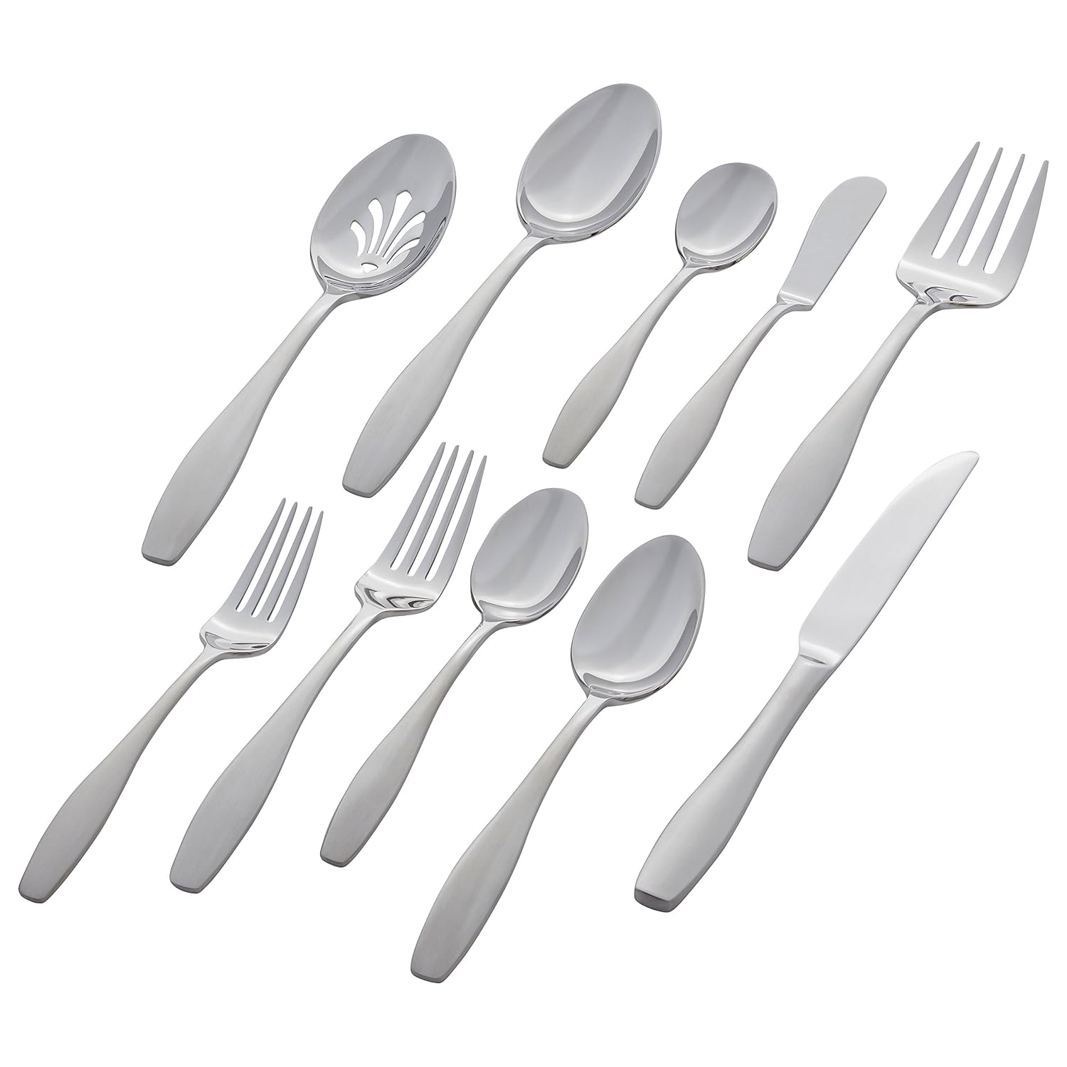 Stone & Beam Traditional Stainless Steel Flatware Set, Service for 8, 45-Piece, Silver with Square Brushed Trim