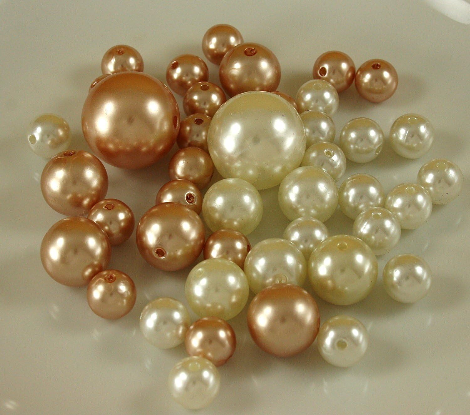DPC Wholesale Elegant Vase Fillers - Approx 42 Assorted Oversized Pearls Beads - Unique Decorative Gems (Ivory & Gold)