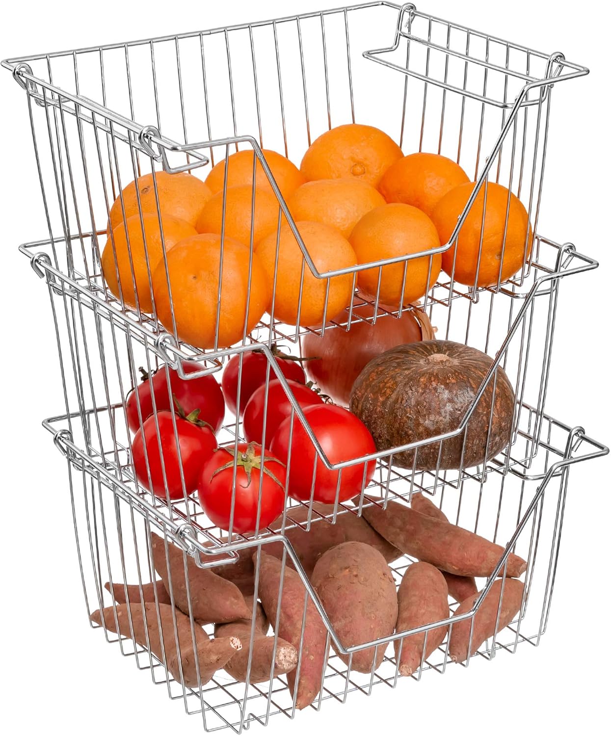 amazon storage baskets on Amazon Com Gcat Stackable Wire Storage Baskets Large 12 5 X 9 8inch Steel Metal Vegetables Fruit Baskets For Kitchen Counter Cabinet And Shelves 3 Pack