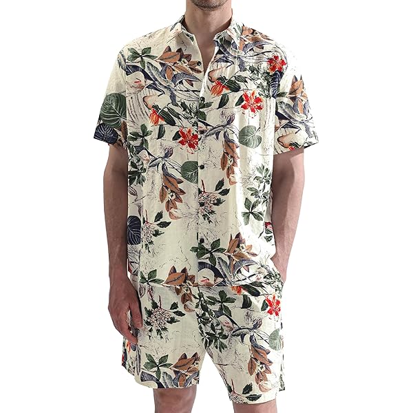 Matching Father Son Hawaiian Shirt Set - Cream Rafelsia Print Luau Outfits With Shorts