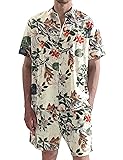 JOGAL Men's Flower Casual Button Down Short Sleeve