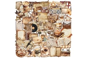CETAGI 50 PCS Retro Coffee Shop Stickers for Scrapbooking Journaling Junk Journal Scrapbook Supplies - Waterproof Transparent PET Aesthetic Decals for Resin Crafts Decorative Art Crafts (Retro)