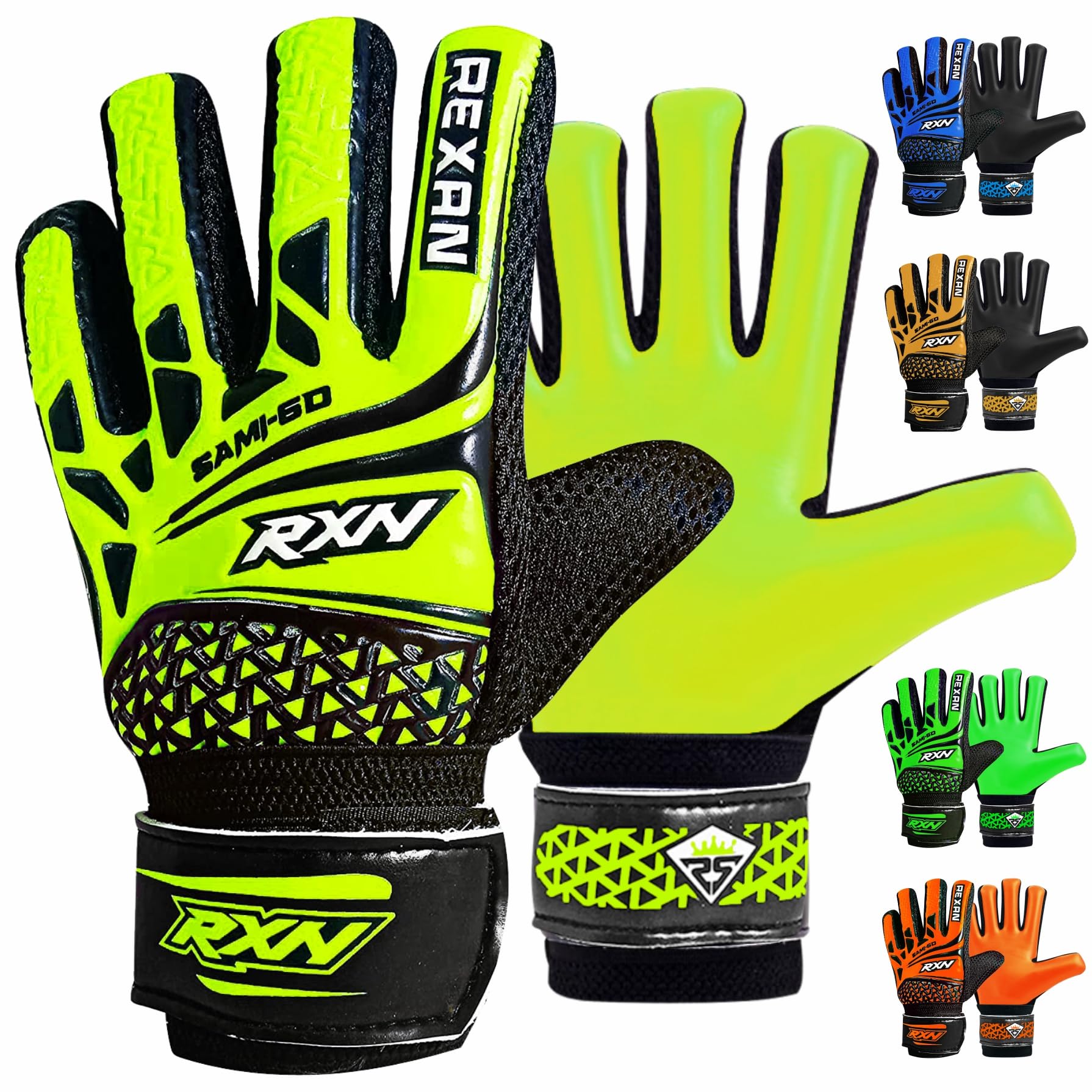 RAXAN Kids Junior Goalkeeper Gloves, Boys and Girls Training Gloves and Non-slip Wear Resistant Latex Material Goalie Protection to Prevent Injuries (Yellow, Size 6 Suitable for 13 to 15 Years Old)