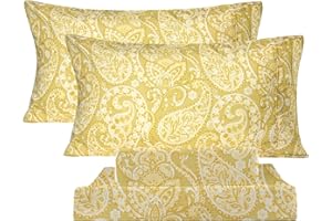 Queen Bed Sheets Set 4PC - Yellow Paisley Collection Soft Warm 1800 Thread Count Brushed Bed and Pillowcase Sheet, 8-17“ Deep