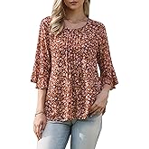 Allegra K Chiffon Blouse for Women's Dressy Casual 3/4 Sleeve Floral Ruffle Top