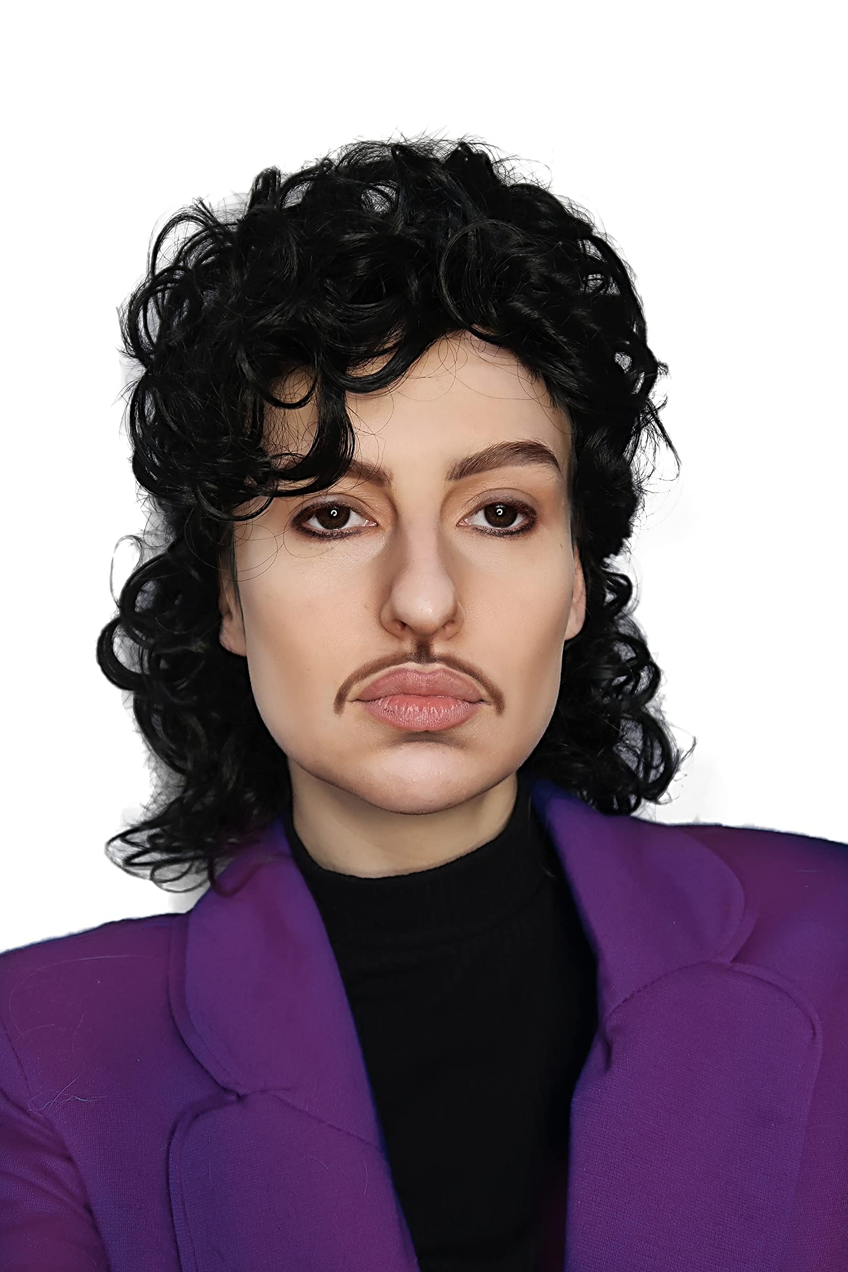 Photo 1 of ALLAURA Compatible with Prince Wig Purple Rain – Black Curly Short Wig for Men – 80s 90s Rockstar Costume Wig, Music Legend Cosplay, Purple Icon Look, Halloween Party Hair, Retro Anime Style Accessory