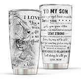 HYMONA Son Birthday Gifts Coffee Tumblers 20oz with Straw Lid, Son Gifts from Mom, Present for My Sons Insulated Stainless Steel Travel Cup, Sons Lion Gifts Cup