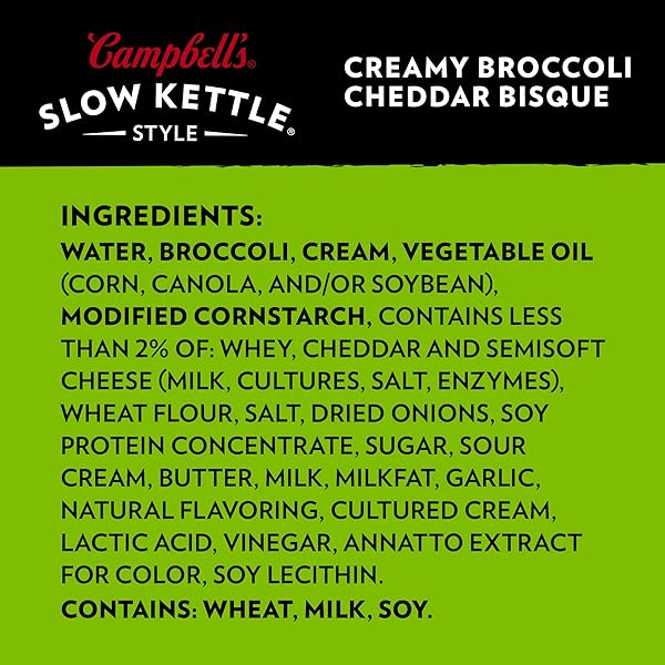 CAMPBELL’S SLOW KETTLE STYLE CREAMY BROCCOLI CHEDDAR BISQUE, 15.5 OZ MICROWAVABLE BOWL