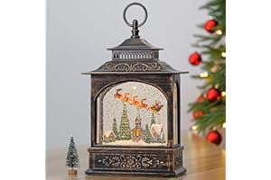 MELUNAR Christmas Snow Globes, 6H Timer Lighted Snow Globe with Music, Swirling Glitter Snow Lantern, Christmas Thanksgiving Decor, Christmas Table Party Decorations (Reindeer, Santa Claus and Church) ﻿