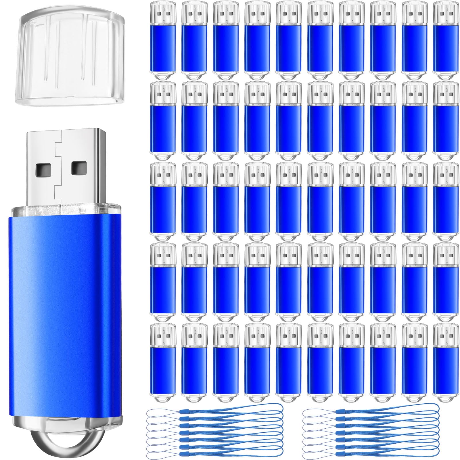 Photo 1 of Hoteam 50 Pack USB 2.0 Flash Drives Bulk Blue Portable Thumb Drive with Hat USB Sticks Bulk with 50 Pcs Lanyards for Data Storage File Sharing Commercial Gift(2GB)