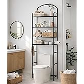 Cerlyunzan 4-Tier Over The Toilet Storage, Bathroom Organizer, Space-Saving, Above Toilet Storage Rack with 4 Hooks and Paper Holder, Metal Shelf, Black