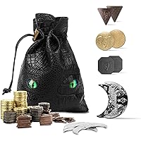 145PCS Metal DND Coins & Leather Bag, Contains 60 Gold Coins, 40 Sliver Coins, 40 Copper Coins and 5 Platinum Coins, Game Tok