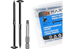 Marysino Lag Screws 5 Inch, Construction Wood Screw #14 x 5, 50-Pack Heavy Duty Self Driiling Structural Screws, Black Anti-R