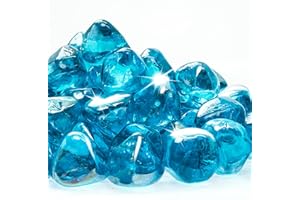 Sumloty 18 Pound Fire Pit Glass Rock 1 Inch，Blue Fire Pit Glass Rocks for Gas Fireplace Fire Pit & Lanscaping,Decorative Propane Gas High Luster Fire Glass Diamonds Aqua Blue