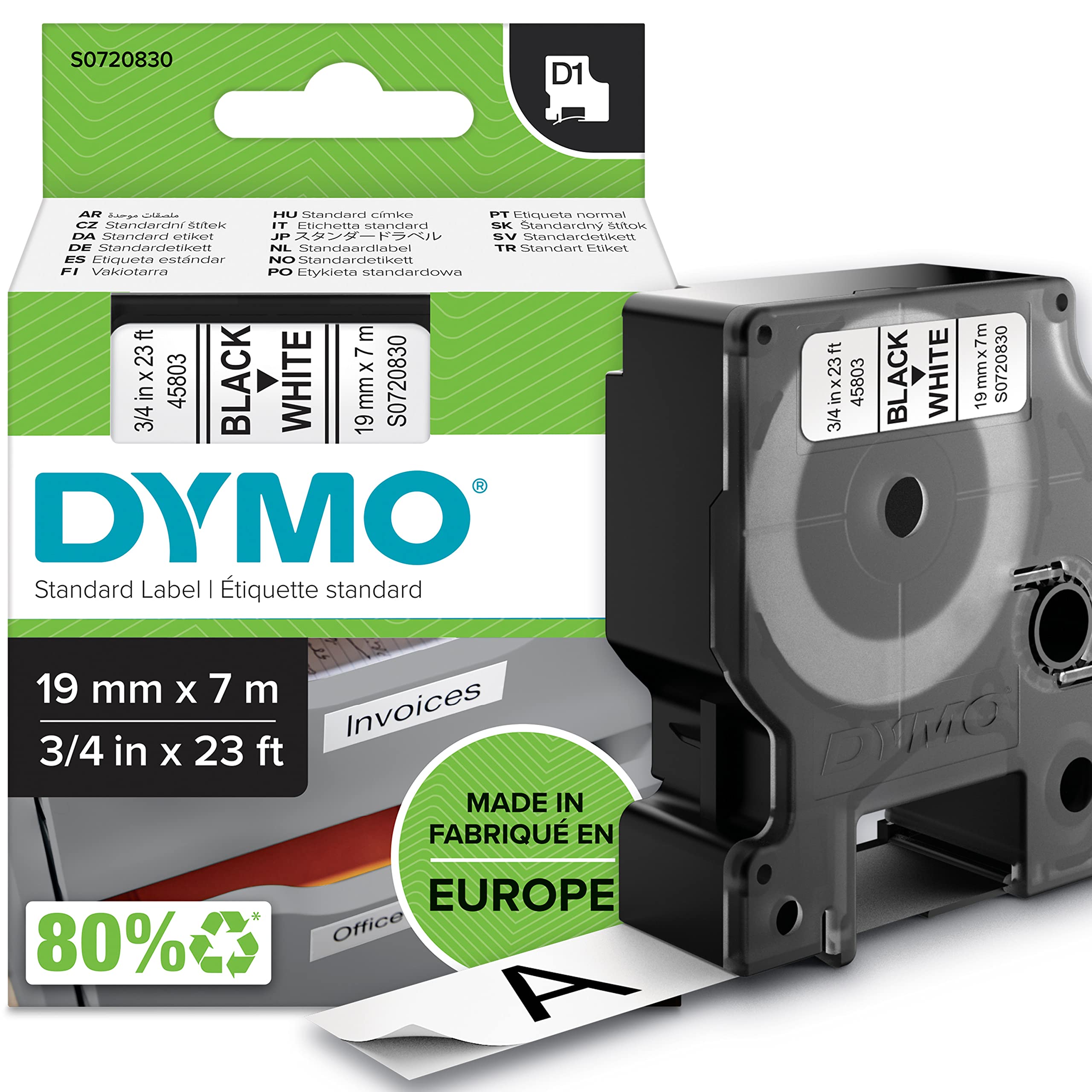 DYMO Authentic D1 Labels | Black Print on White Tape | 19 mm x 7 m | Self-Adhesive Labels for LabelManager Label Makers | Made in Europe — image 1