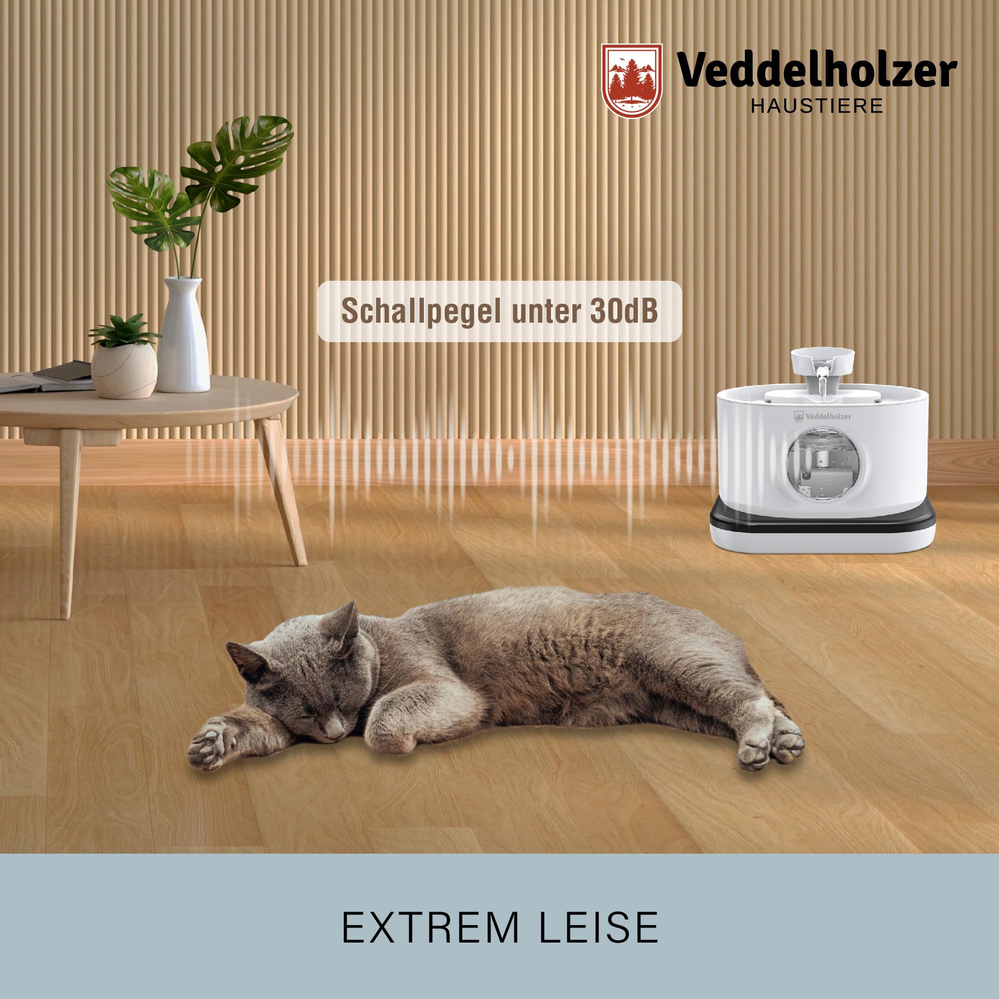 Veddelholzer 2,8 Liter Premium Katzenbrunnen kabellos mit Bewegungsmelder und 4 Fach Filter extrem leise 5200 mAh Akku inkl USB-C Kabel und Stecker Trinkbrunnen für Katzen & Hunde 5