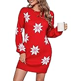 DancingYarns Women's Ugly Christmas Sweater Crew Neck Dress 2025 Trend Snowflake Pattern Casual Holiday Pullover Dresses
