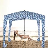 UPWELL Beach Tent Easy Set Up Canopy Sun Shelter Shade with UPF 50+UV Protection Portable Beach Umbrella Outdoor Sunwall with Sand Pockets for Fishing Backyard Camping (Blue Stripe)