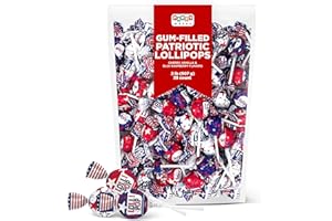 PartyWorks Patriotic Candy - 2 Pound Bulk Pack (35 Count) - 4th of July Lollipops - Red White and Blue Candy - Cherry, Vanilla, Blue Raspberry - Gum Filled Pops