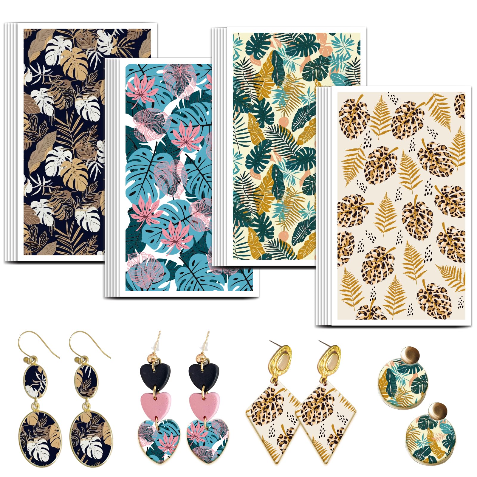 OLYCRAFT 24Pcs Leaf Clay Transfer Paper 4 Design Transfer Papers for Polymer Clay Tropical Leaves Polymer Clays Transfers Sheets Palm Frond Transfers Paper for Clays Earrings Jewelry Making