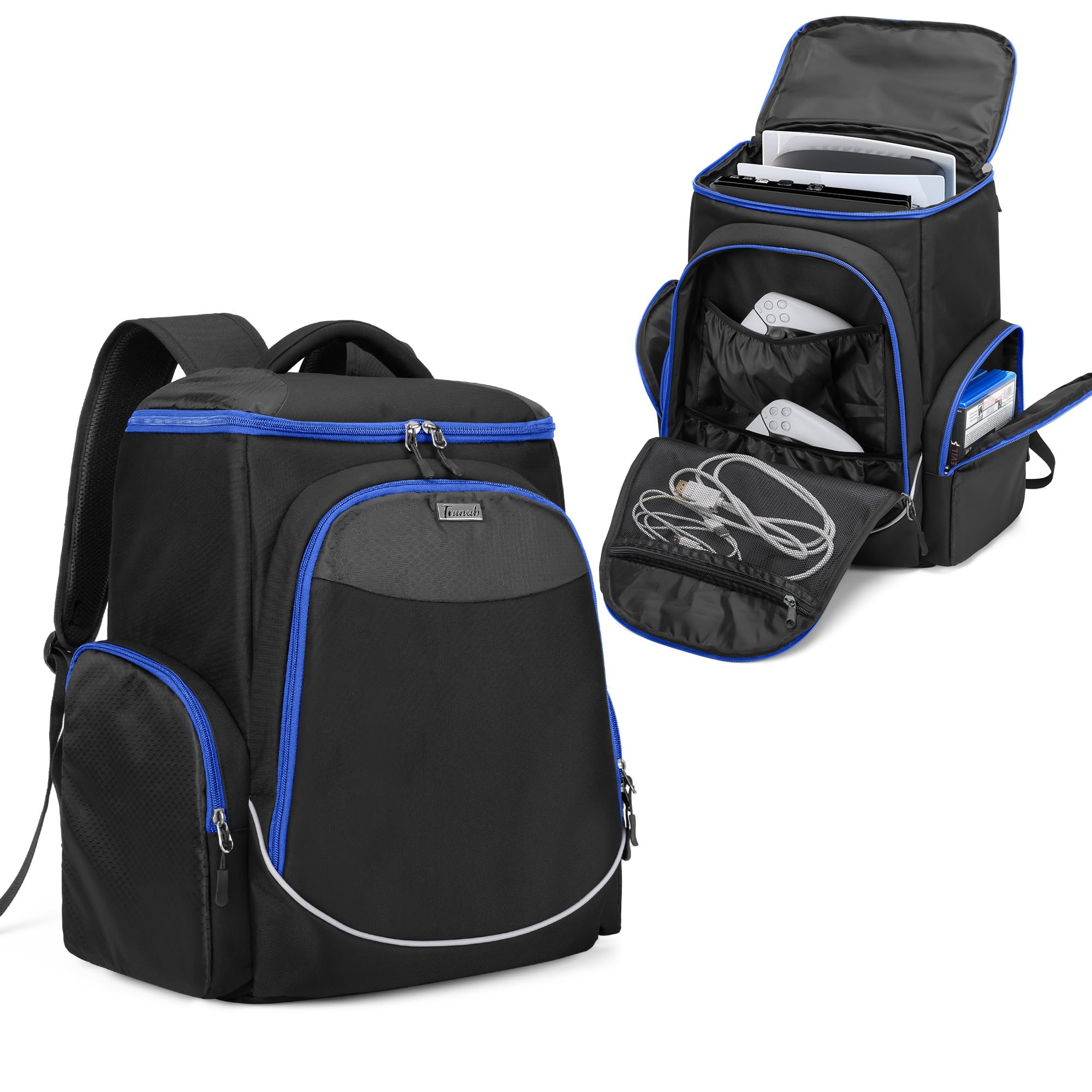 Trunab Gaming Console Backpack Compatible with Playstation 5 / PS5 Slim / PS4 / Xbox One, Travel Carrying Bag with Multiple Pockets for 15.6” Laptop and Gaming Accessories