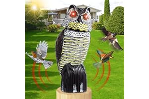 Mageloly Fake Owls Decoys to Scare Birds Away, Owl Control, Solar Owl Bird Deterrent Bird Control and Pigeon Deterrent Outdoor Rotating Head Sculpture with Flashing Eyes Yard