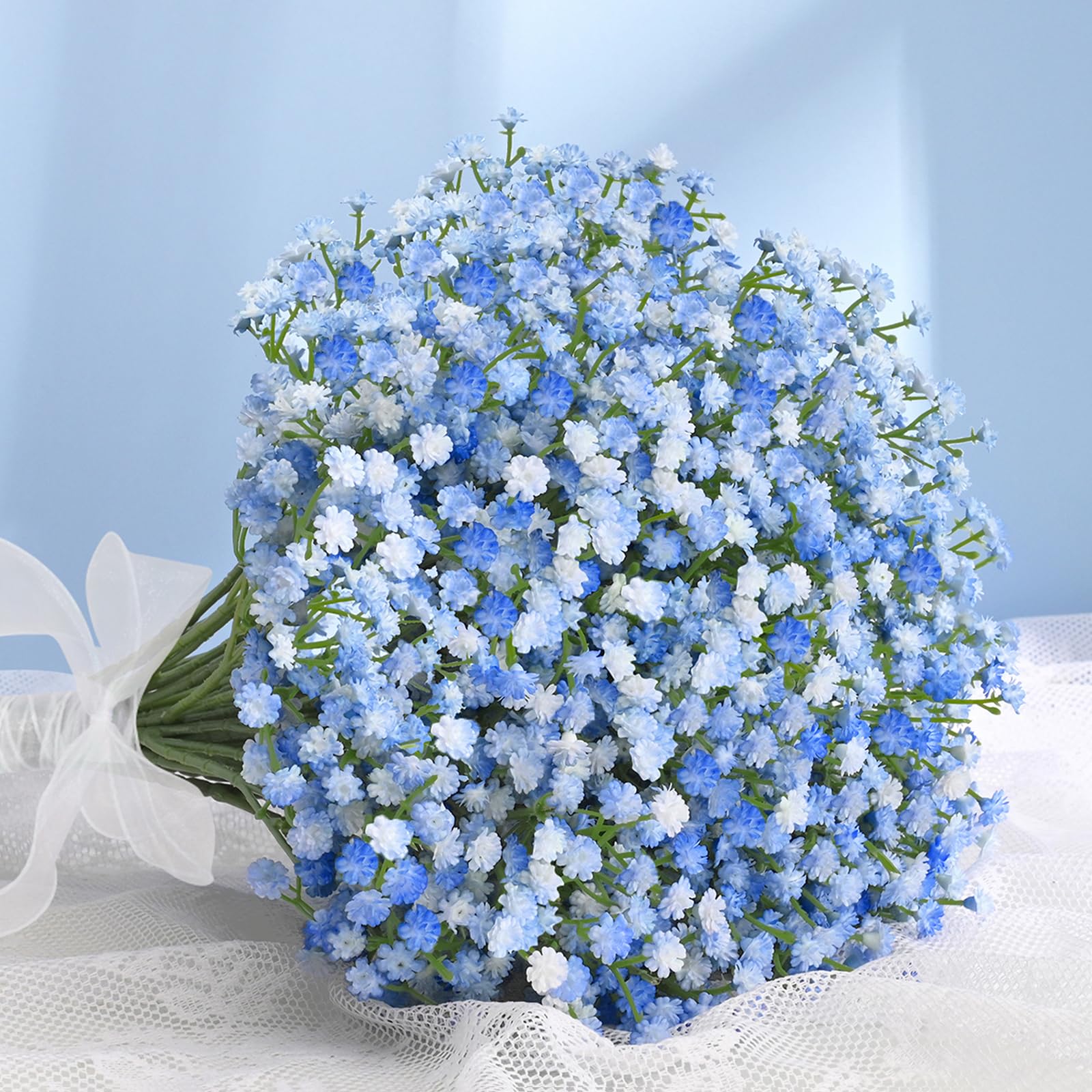 Photo 1 of Elyum Babys Breath Artificial Flowers, 25 Pcs Long Stem Baby Breath Flowers Artificial Bulk, Real Touch Blue Fake Babys Breath Gypsophila for Wedding Bouquet Floral Arrangement Home Decor