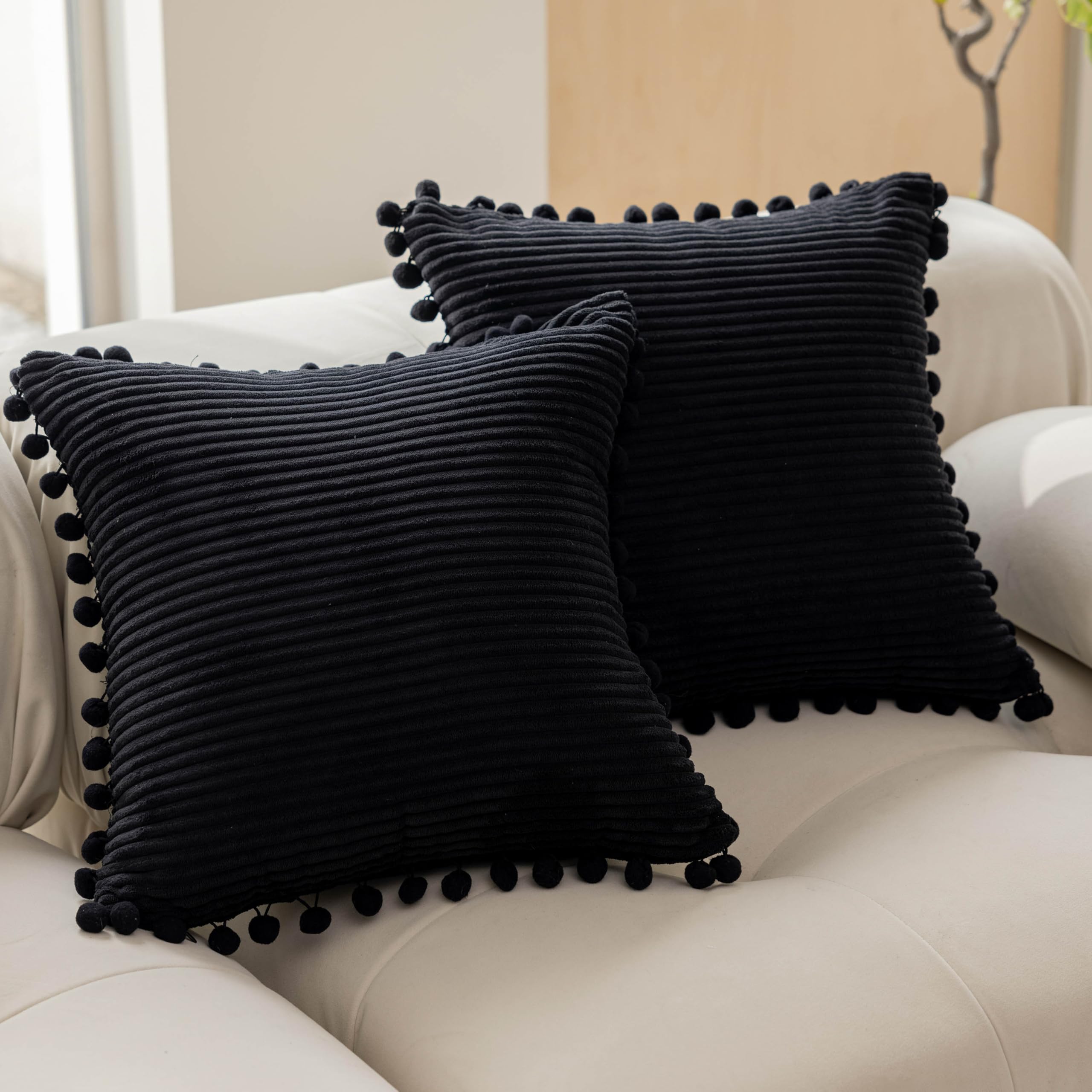 Home Brilliant Scatter Cushions 18x18 for Sofa Bed, Black Halloween Decorative Cushion Covers for Parties Indoor Outdoor, Set of 2, Black, 45cm x 45cm