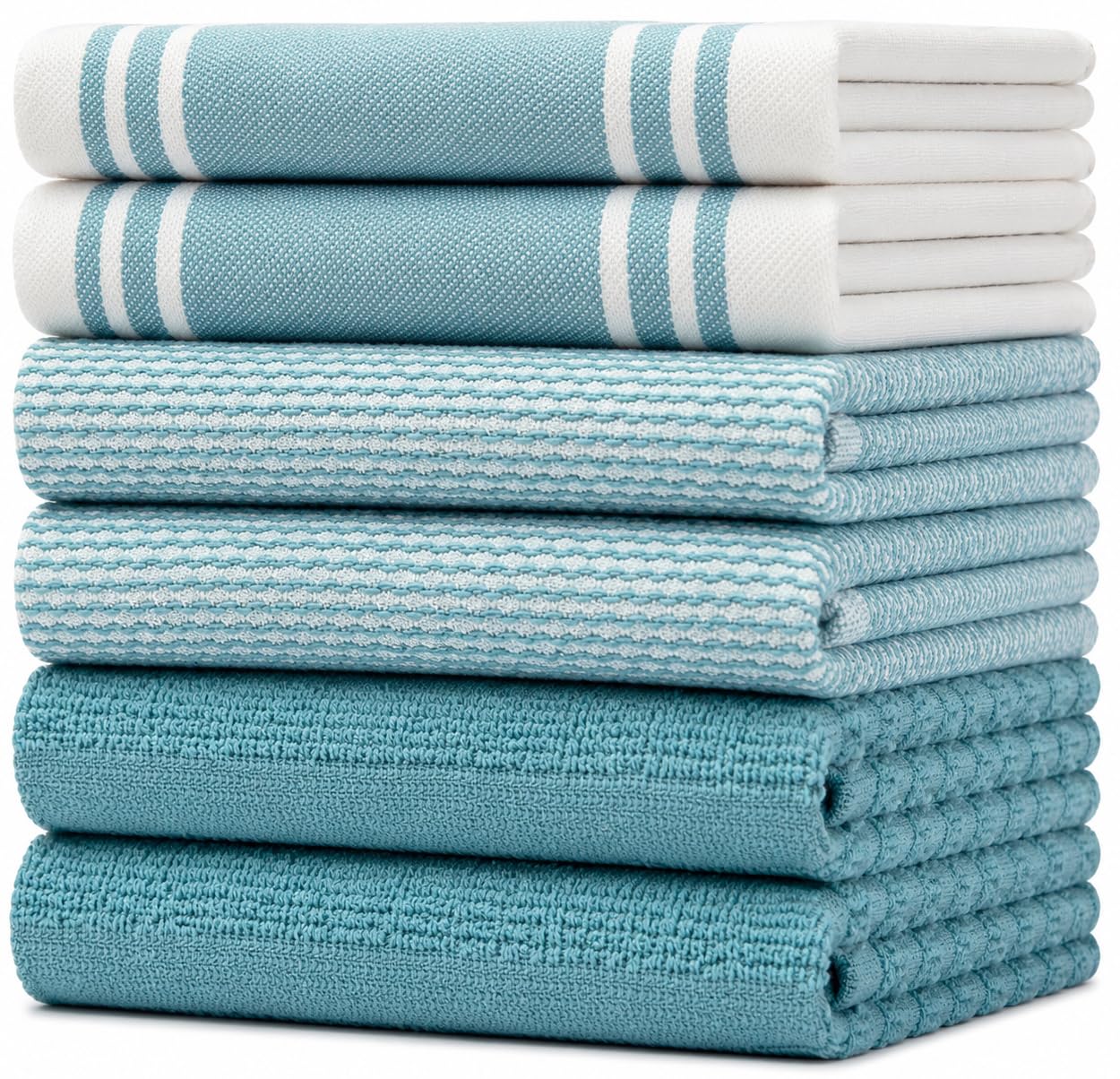 Premium Kitchen Towels 6 Pack 100% Cotton 20"x28" Dish Towels - Aqua Wide
