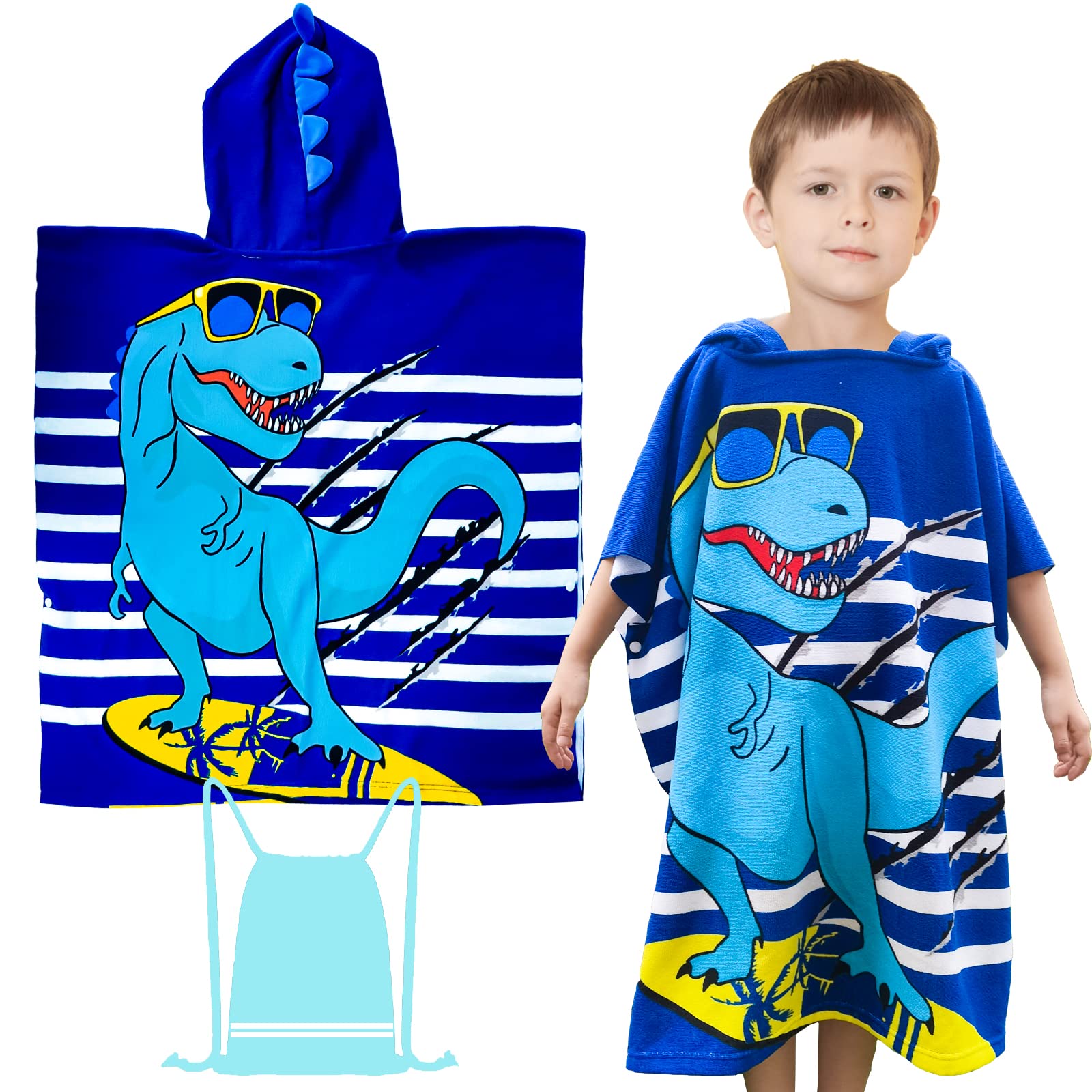 FILOWA Poncho Towel for Childs, Hooded Beach Bath Towel Shark Microfibre Swimming Surfing Travel Towels Soft Lightweight Absorbent Wearable Bathrobe for Boys Kids Teenager 6-14 Years