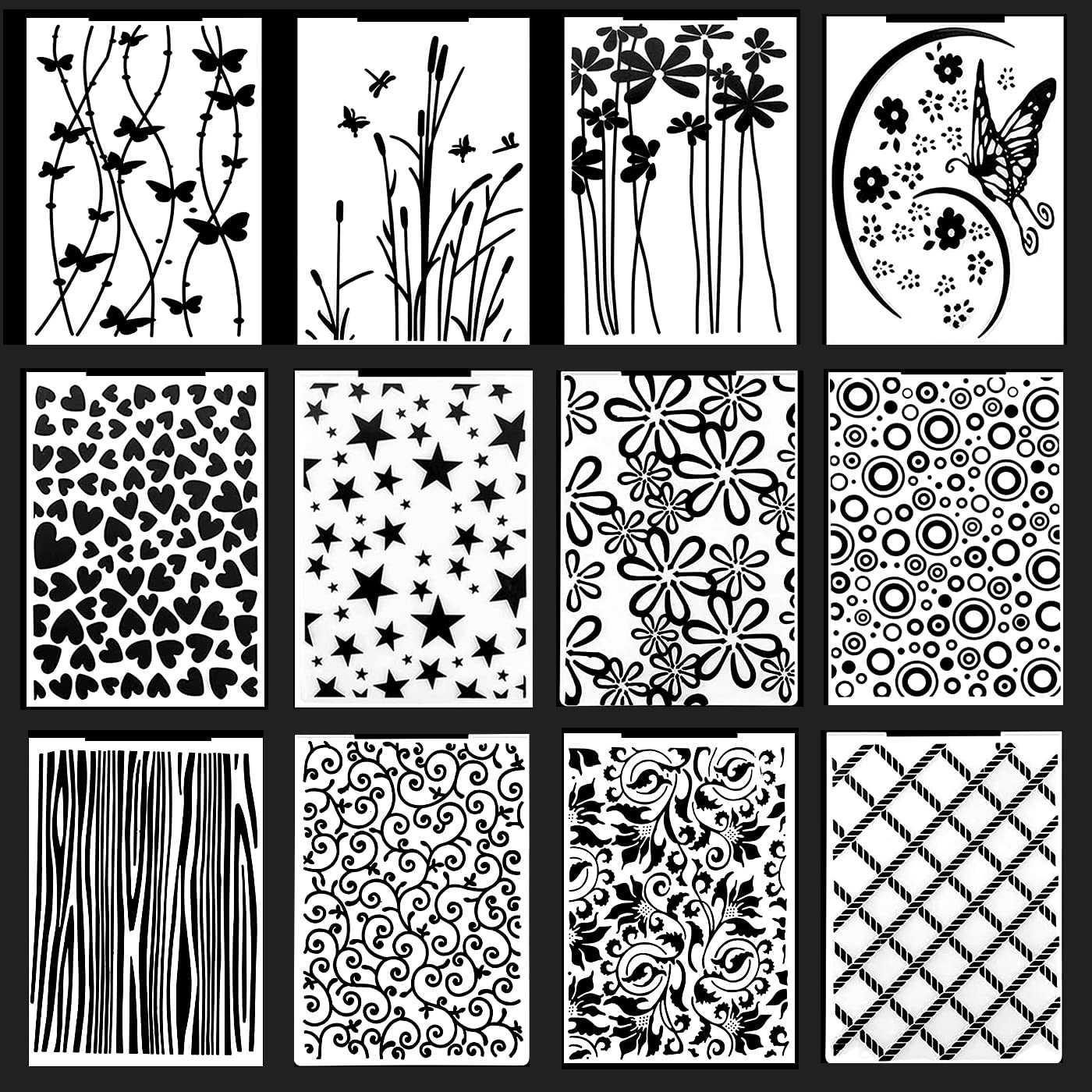 12 Pieces Embossing Folders,Plastic Embossing Folders Template,Exquisite Pattern Texture Stencils for Making Paper Cards Photo Album Wedding Decoration Scrapbooking 5.7 x 4.13 Inch