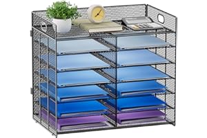 Lavatino 7 Tier Paper Organizer for Desk, Mesh Literature Organizer, Mail File Sorter Tray with Handle, Desktop Mailbox for Office Classroom Home, Black