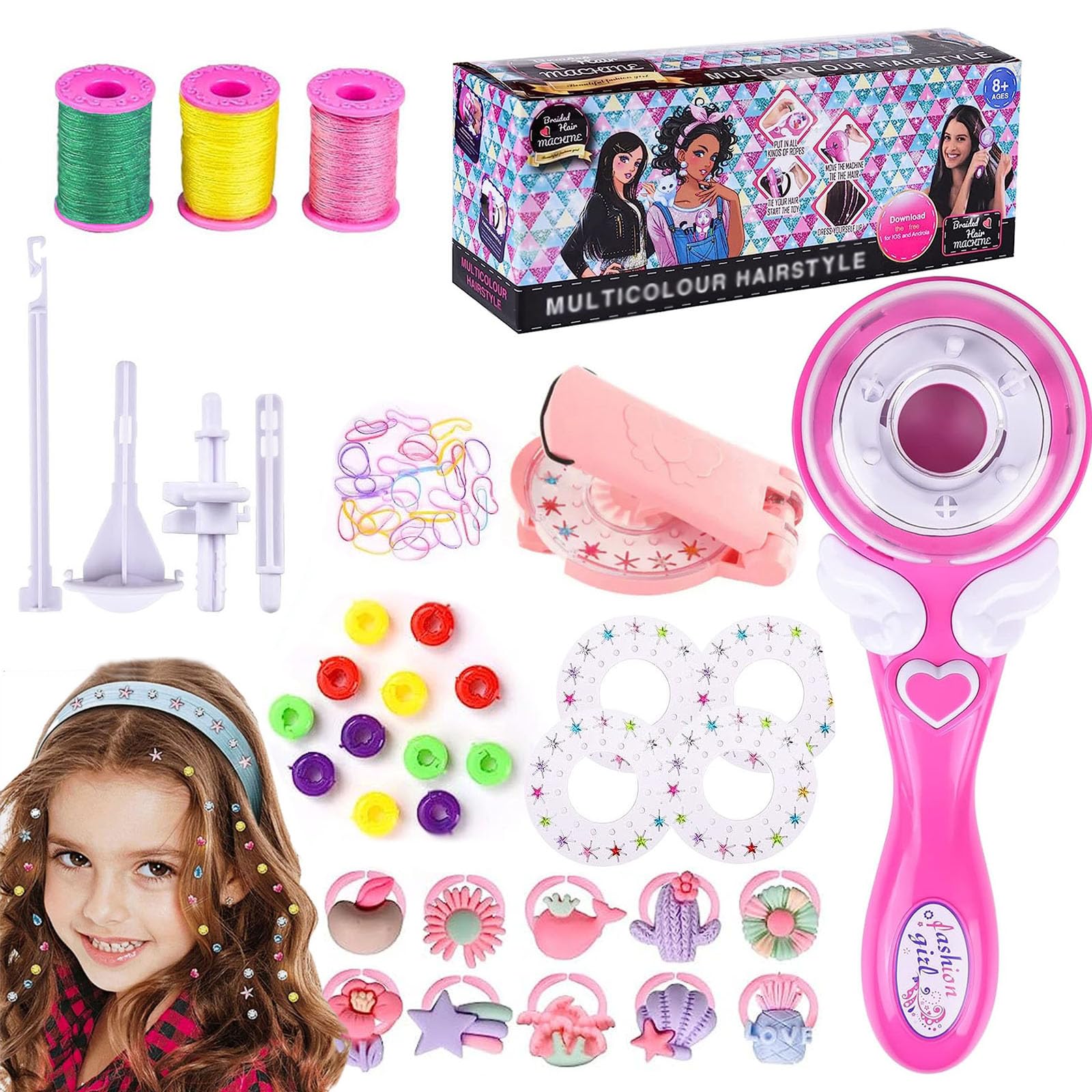 Mein HERZ Hair Bedazzler Kit,Electric Hair Braiding Machine,Hair Gem Stamper,Hair Gemstone Styler, DIY Braiding Hairstyle Tool for Girls Kids, Hair Styling Tool with Colorful Beads