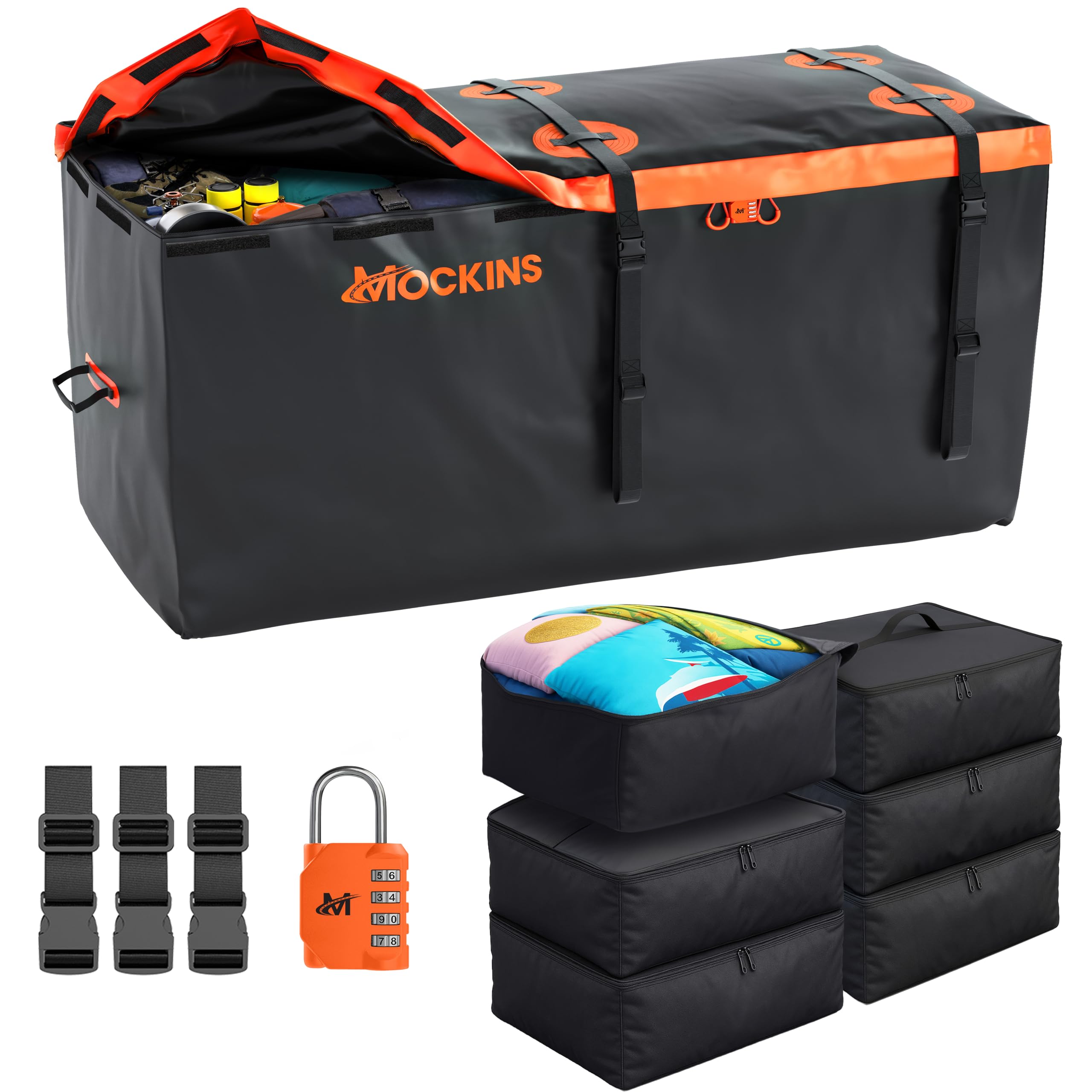 Photo 1 of (used)(see images) Mockins 30 Cu.Ft. Trailer Hitch Cargo Carrier Bag | 60"x24"x36" Waterproof Cargo Bag for Hitch Carrier & 6 Packing Cubes 29"x23"x12" |