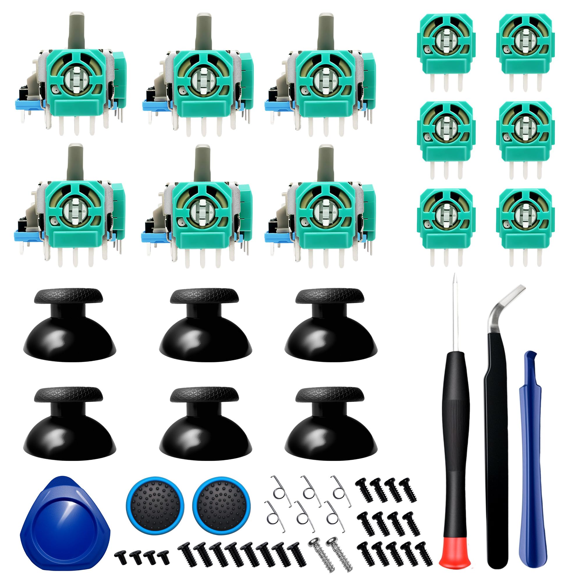 PS5 Analog 3D Joystick Replacement for Sony PlayStation 5,PS5 Controller Stick Repair Kit for Fix Drift & Enhance Grip with Analog Joysticks,Thumbstick Caps,Trigger Springs,Tools&Screws (6Pack)