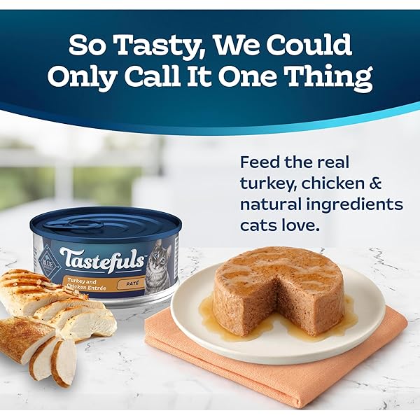 BLUE BUFFALO TASTEFULS NATURAL PATE WET CAT FOOD VARIETY PACK, CHICKEN, TURKEY & CHICKEN AND OCEAN FISH & TUNA 5.5-OZ CANS (24 COUNT – 8 OF EACH)