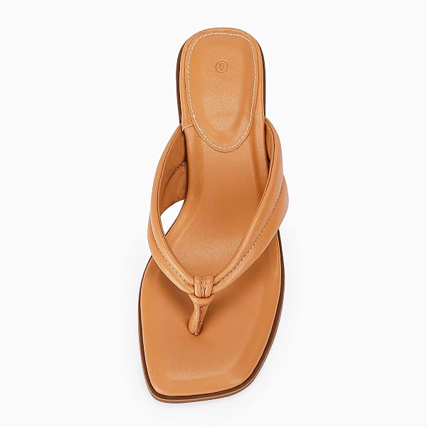 OWNMEEN WOMENS KITTEN HEEL THONG SANDALS FLIP FLOPS SLIP ON SQUARE OPEN TOE SLIPPERS LOW STACKED HEELED MULES