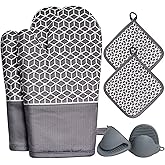 NAVITHOUS Oven Mitts and Pot Holders Sets 6pcs, Thick Cotton Oven Gloves High Heat Resistant 500℉with Extra Long Oven Mitts and Hot Pads Potholders with Non-Slip Silicone Surface for Cooking Baking