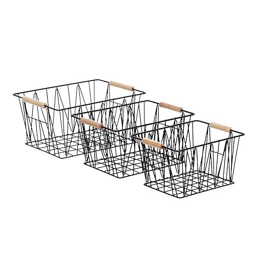 Amazon Basics Rectangular Wire Storage Baskets, Set of 3, Standard, Black