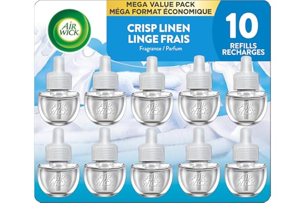 Air Wick Plug In Scented Oil Air Freshener Refills for Home – Infused with Essential Oils – 10 Count – Crisp Linen Scent – Me