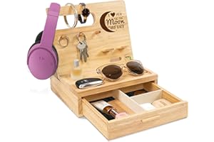 EcoLeafy Dot Bedside Table Organizer engraved with I Love You To The Moon and Back- Unique Desk Organizer Makes Perfect Gifts