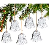 H&D HYALINE & DORA Set of 6 Crystal Christmas Ornaments Clear Faceted Glass Christmas Bell Hanging Ornaments for Xmas Tree Winter New Year Party Decoration(2 Inch)