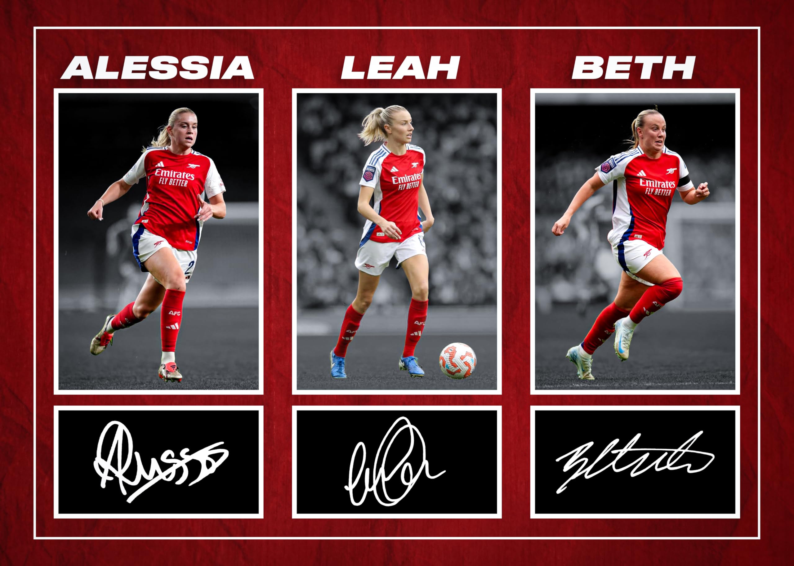RJR PRINTS Beth Mead, Alessia Russo & Leah Williamson - Arsenal Ladies Football Players Signed A4 Montage Autograph Photo Print With Pre Printed Signatures That Would Make A Superb Gift For Any Fan.