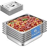 Hotel Pan With Lids 1/2 Size 2-1/2 Inch Deep Stainless Steel Chafing Dishes for Buffet, Steam Table Pan, Metal Commercial Food Pans for Food Prep/Serving (6 Pack, Half Size 1/2 x 2-1/2" Deep)