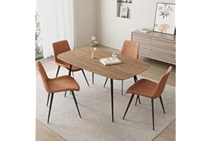 HIPIHOM 47.2'' Dining Table Set for 4,Modern Wood Dining Table,Leather Dining Chairs 4,Table and Chairs Set of 4,Ideal for Kitchen Dining Room (Walnut Color Table + 4 Brown Chairs, 47.2")