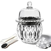 GCFTIFF Caviar Server Set,Chilled bowl Caviar Dish With Lid(5.1''x7.1'') | With 2 Mother of Pearl Spoons,Elegant Glass Serving Tray for Caviar Shrimp &amp; Party Appetizers dip ice bowl to keep food cold