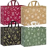 STYPOP 12 Pack Extra Large Christmas Gift Bags, 17" Reusable Non-Woven Holiday Christmas Tote Bags with Handles - Bulk Xmas Gift Wrap & Party Favor Supplies, 16.9" × 12.6" × 6.8"