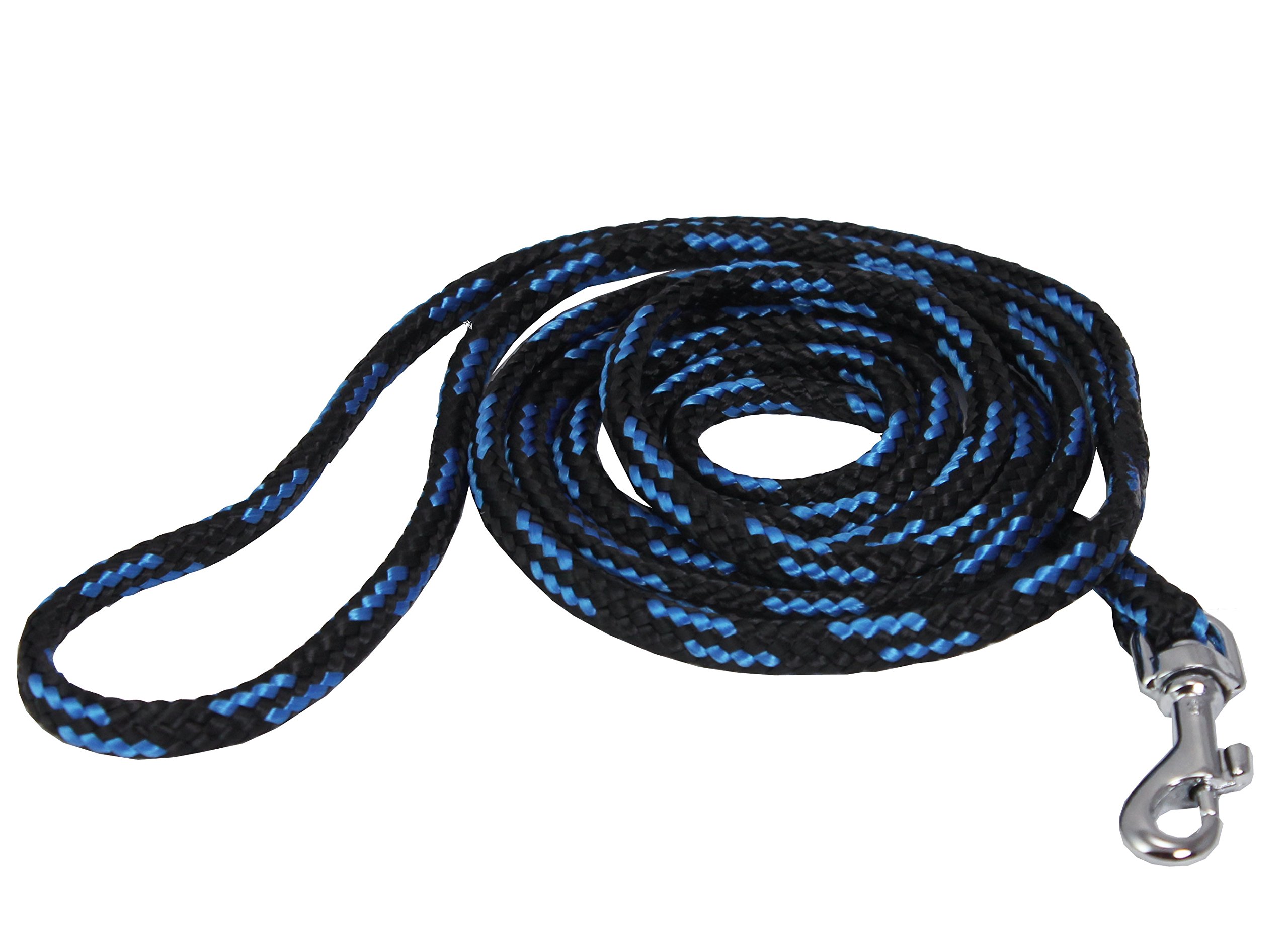 Dogs My Love 6ft Long Braided Rope Dog Leash Blue with Black 6 Sizes (XXSmall: 6ft Long; 0.15 Diam (4mm))